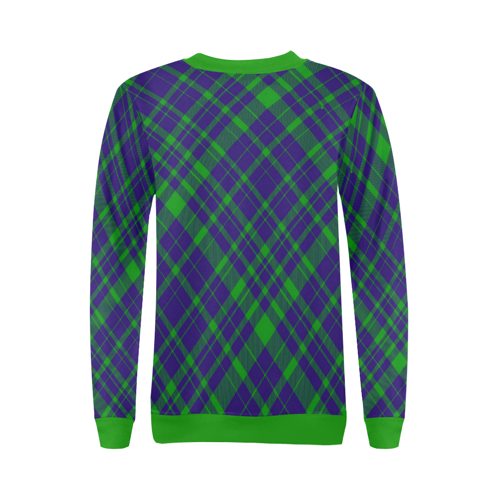 Diagonal Green & Purple Plaid Modern Style All Over Print Crewneck Sweatshirt for Women (Model H18)