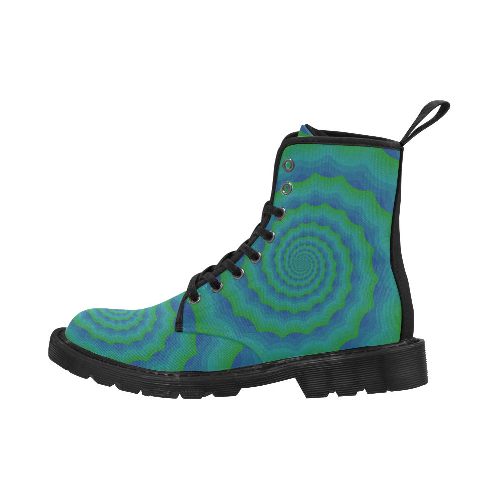 Green blue spiral shell Martin Boots for Women (Black) (Model 1203H)