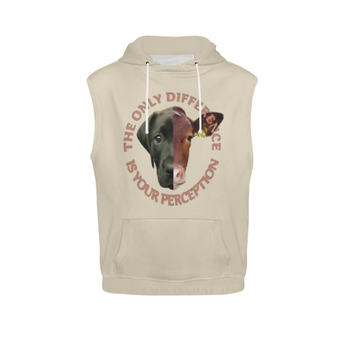 Vegan Cow and Dog Design with Slogan All Over Print Sleeveless Hoodie for Women (Model H15)