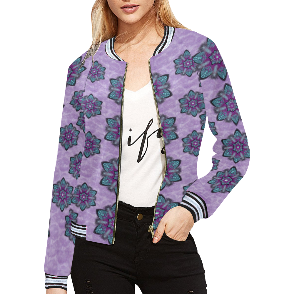 a gift with flowers stars and bubble wrap All Over Print Bomber Jacket for Women (Model H21)