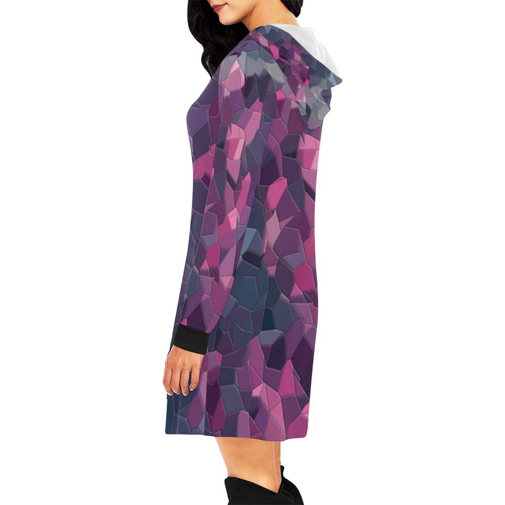 purple pink magenta mosaic #purple All Over Print Hoodie Mini Dress (Model H27)