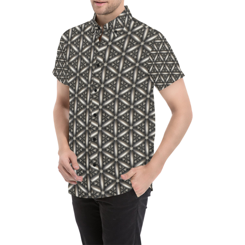 PEWTER GRID Men's All Over Print Short Sleeve Shirt/Large Size (Model T53)