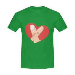 Red Heart Fingers / Green Men's Slim Fit T-shirt (Model T13)