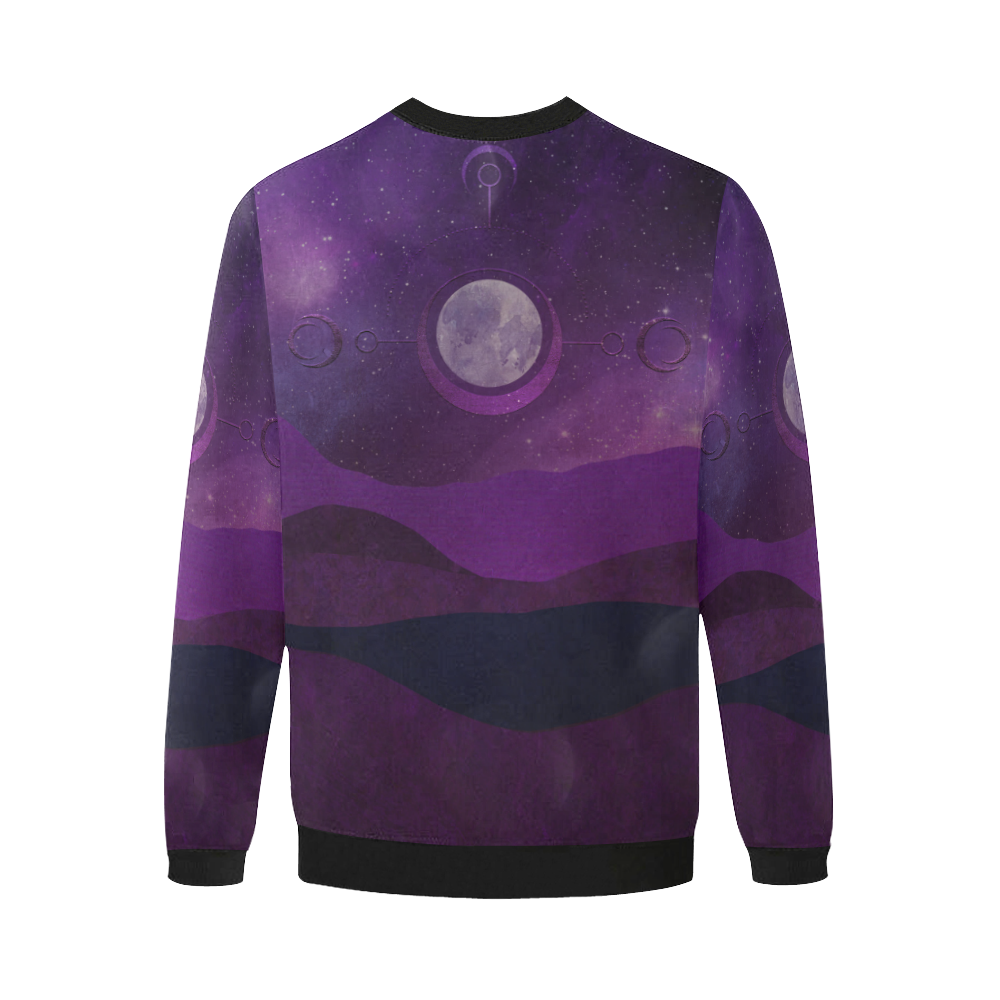 Purple Moon Night Men's Oversized Fleece Crew Sweatshirt/Large Size(Model H18)