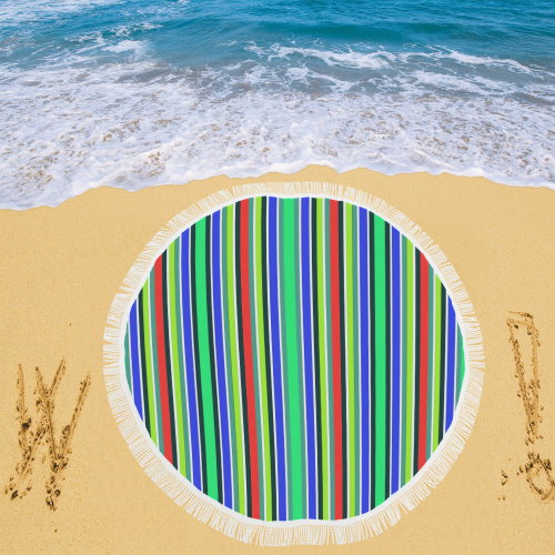 Vivid Colored Stripes 2 Circular Beach Shawl 59"x 59"
