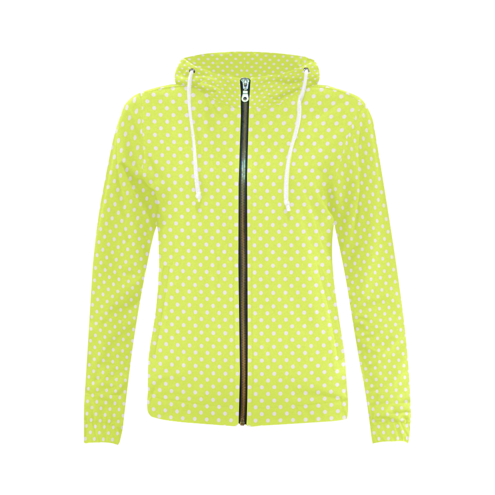 Yellow polka dots All Over Print Full Zip Hoodie for Women (Model H14)