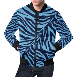zebra 3 blue animal print stripe All Over Print Bomber Jacket for Men/Large Size (Model H19)