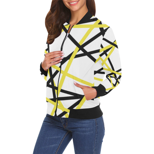 Black and yellow stripes All Over Print Bomber Jacket for Women (Model H19)