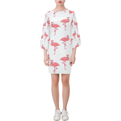 Pink Flamingo Pattern Bell Sleeve Dress (Model D52)