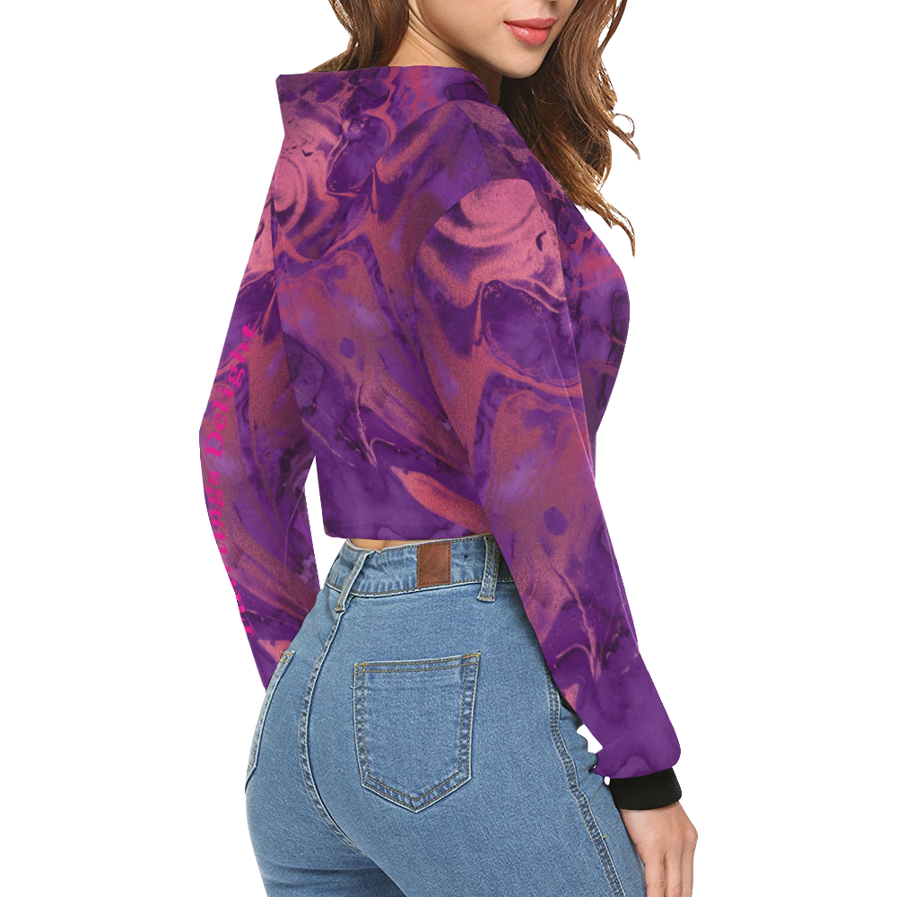 FD's Purple Marble Collection- Women's Purple Marble Crop Top Pullover Hoodie 53086 All Over Print Crop Hoodie for Women (Model H22)