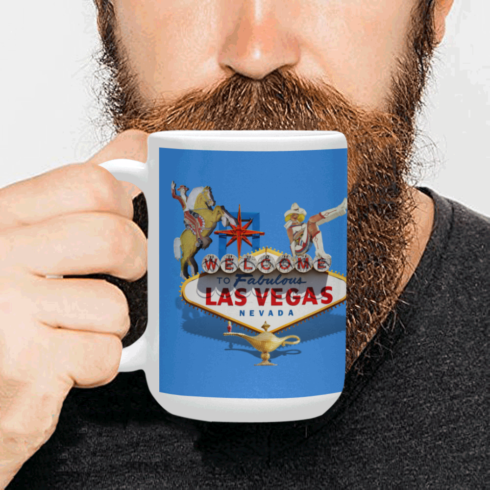Las Vegas Welcome Sign on Blue Custom Ceramic Mug (15OZ)