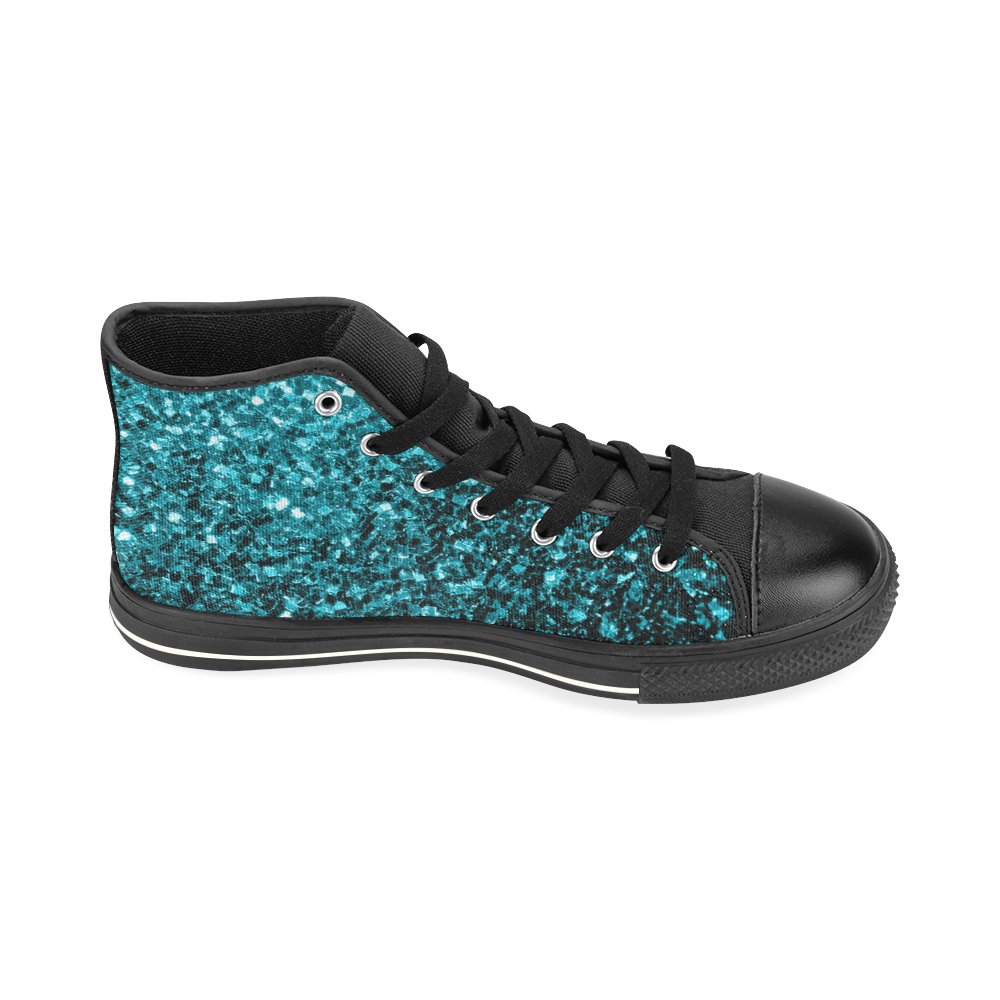Beautiful Aqua blue glitter sparkles High Top Canvas Shoes for Kid (Model 017)