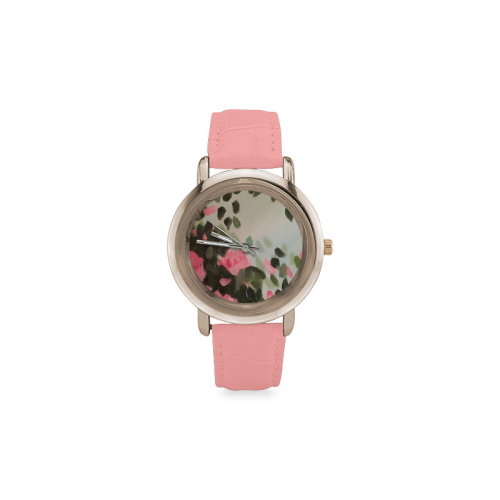 Roses & Bushes - Women's Rose Gold Leather Strap Watch(Model 201)