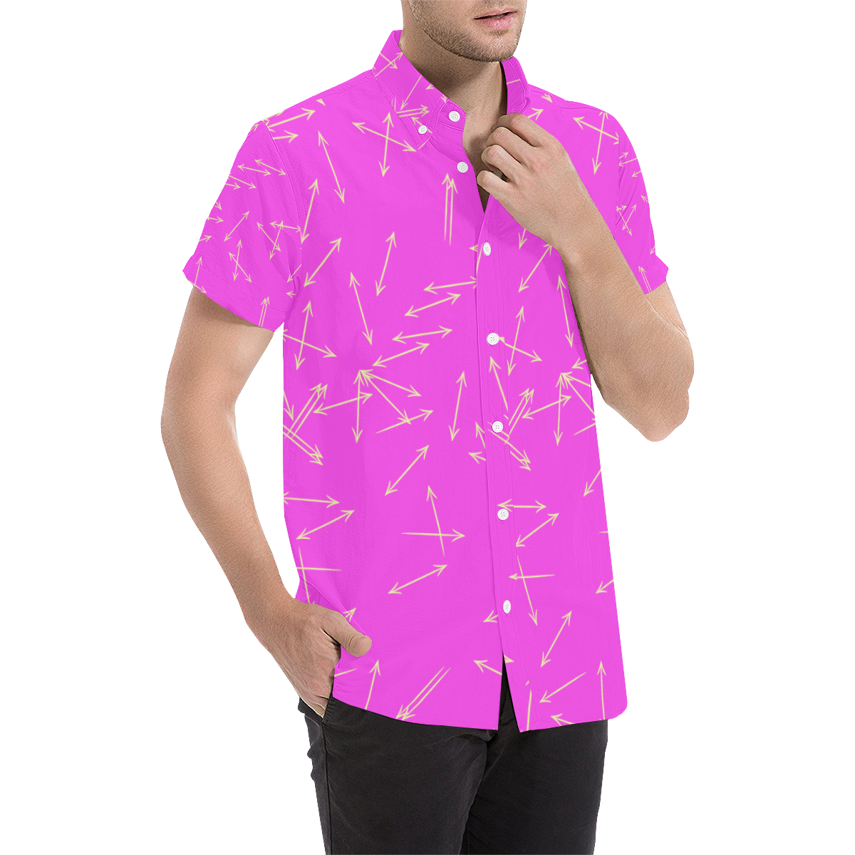 Arrows Every Direction Yellow on Pink Men's All Over Print Short Sleeve Shirt (Model T53)