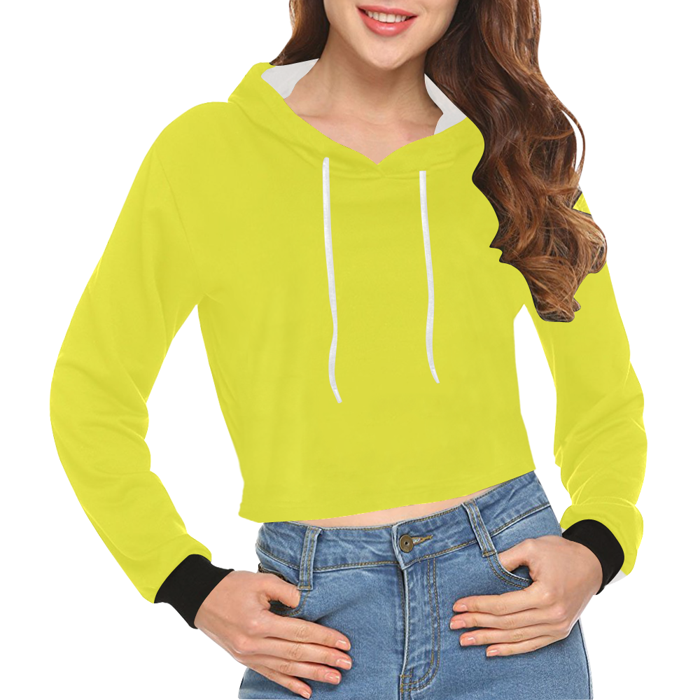 color maximum yellow All Over Print Crop Hoodie for Women (Model H22)