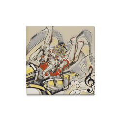 Ganesha Drummer Hoodie  - Burnt Orange, Yellow, and White Original Art Canvas Print 16"x16"