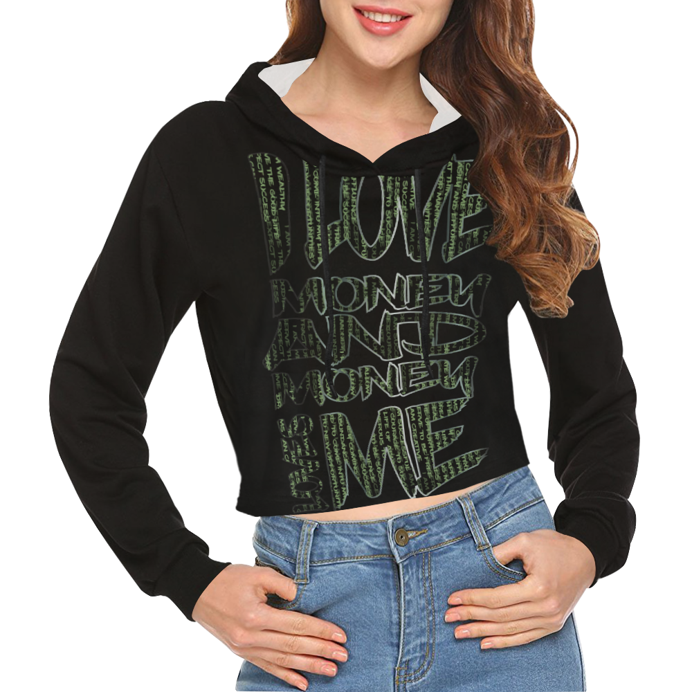 Money Affirmation I All Over Print Crop Hoodie for Women (Model H22)