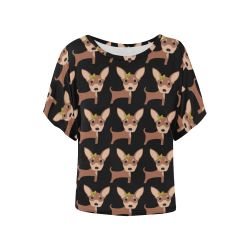 chihuahua women's shirt Women's Batwing-Sleeved Blouse T shirt (Model T44)
