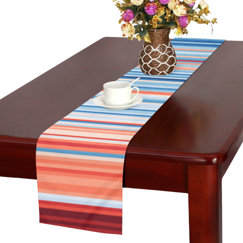 Blue and coral stripe 1 Table Runner 16x72 inch