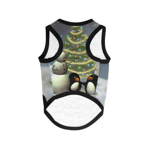 Snowman with penguin and christmas tree All Over Print Pet Tank Top