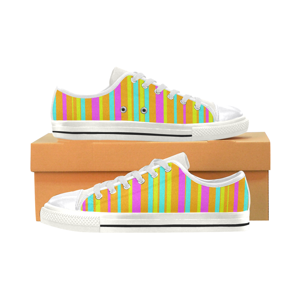 Neon Stripes  Tangerine Turquoise Yellow Pink Women's Classic Canvas Shoes (Model 018)