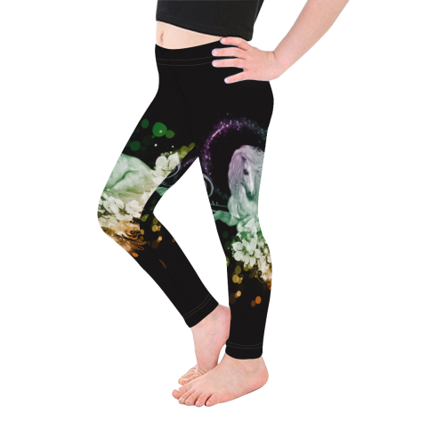 Beautiful unicorn with flowers, colorful Kid's Ankle Length Leggings (Model L06)