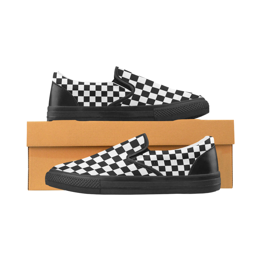 Black Checkerboard Men's Slip-on Canvas Shoes (Model 019)