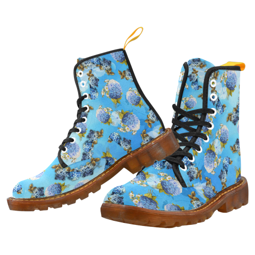 blue shades watercolor Hydrangeas on BLUE Martin Boots For Women Model 1203H
