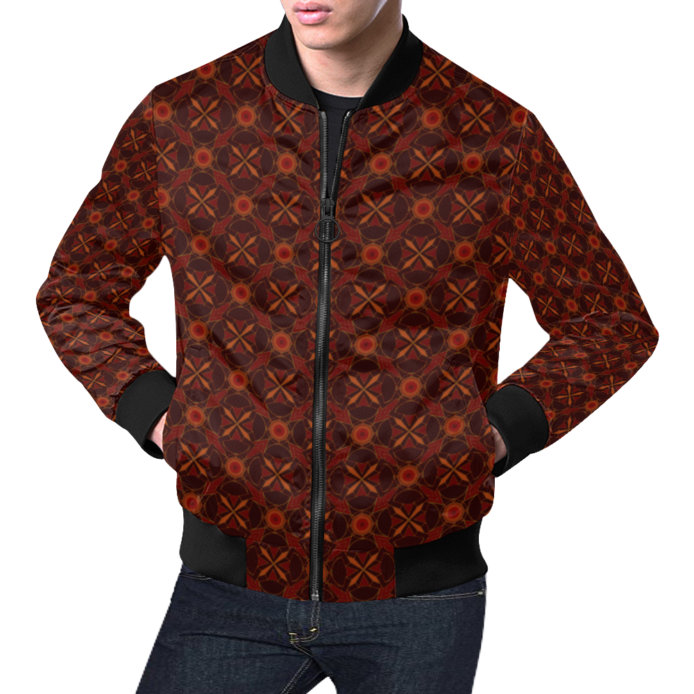 Brown Geometric Pattern All Over Print Bomber Jacket for Men/Large Size (Model H19)
