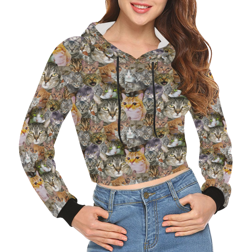 Cat pattern All Over Print Crop Hoodie for Women (Model H22)