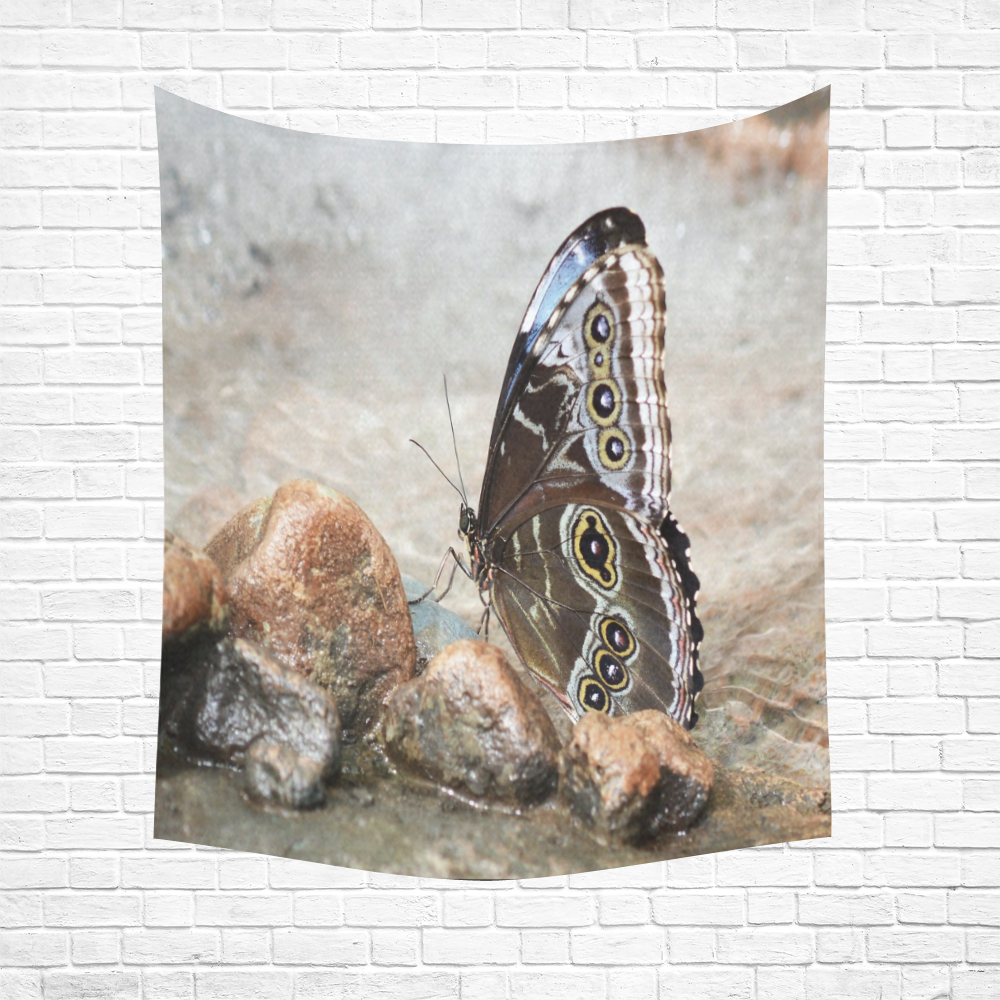 Butterfly On The Rocks Cotton Linen Wall Tapestry 51"x 60"