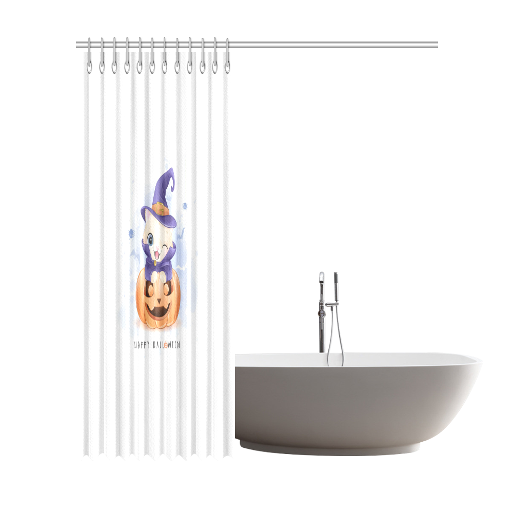 Happy Halloween Cute Witch Kitty Shower Curtain 72"x84"