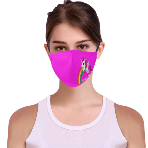 unicorn mask_pink 3D Mouth Mask with Drawstring (Pack of 3) (Model M04)