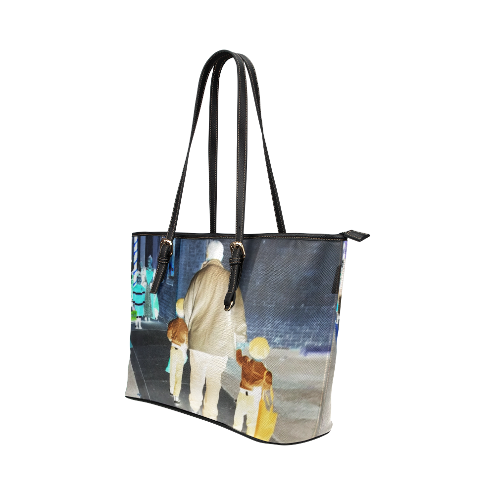 Ghosts roaming the street Leather Tote Bag/Small (Model 1651)