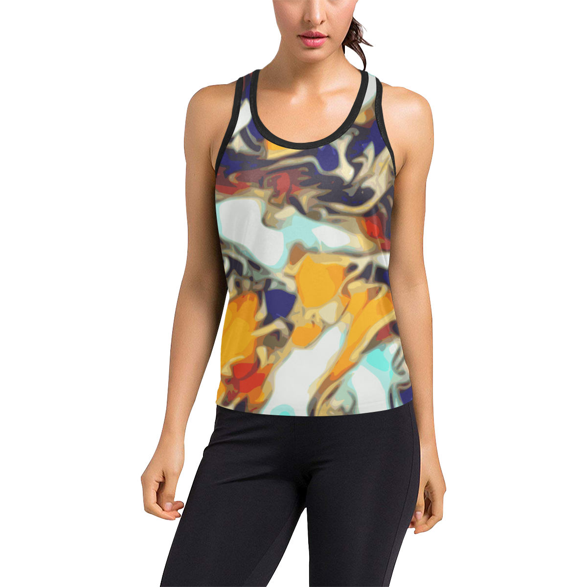 Color Boy - gold white multicolor abstract swirls diy personalize Women's Racerback Tank Top (Model T60)