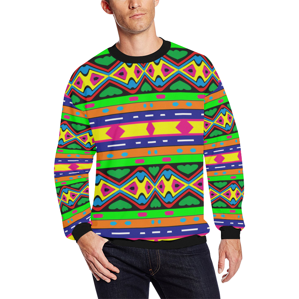 Distorted colorful shapes and stripes All Over Print Crewneck Sweatshirt for Men (Model H18)