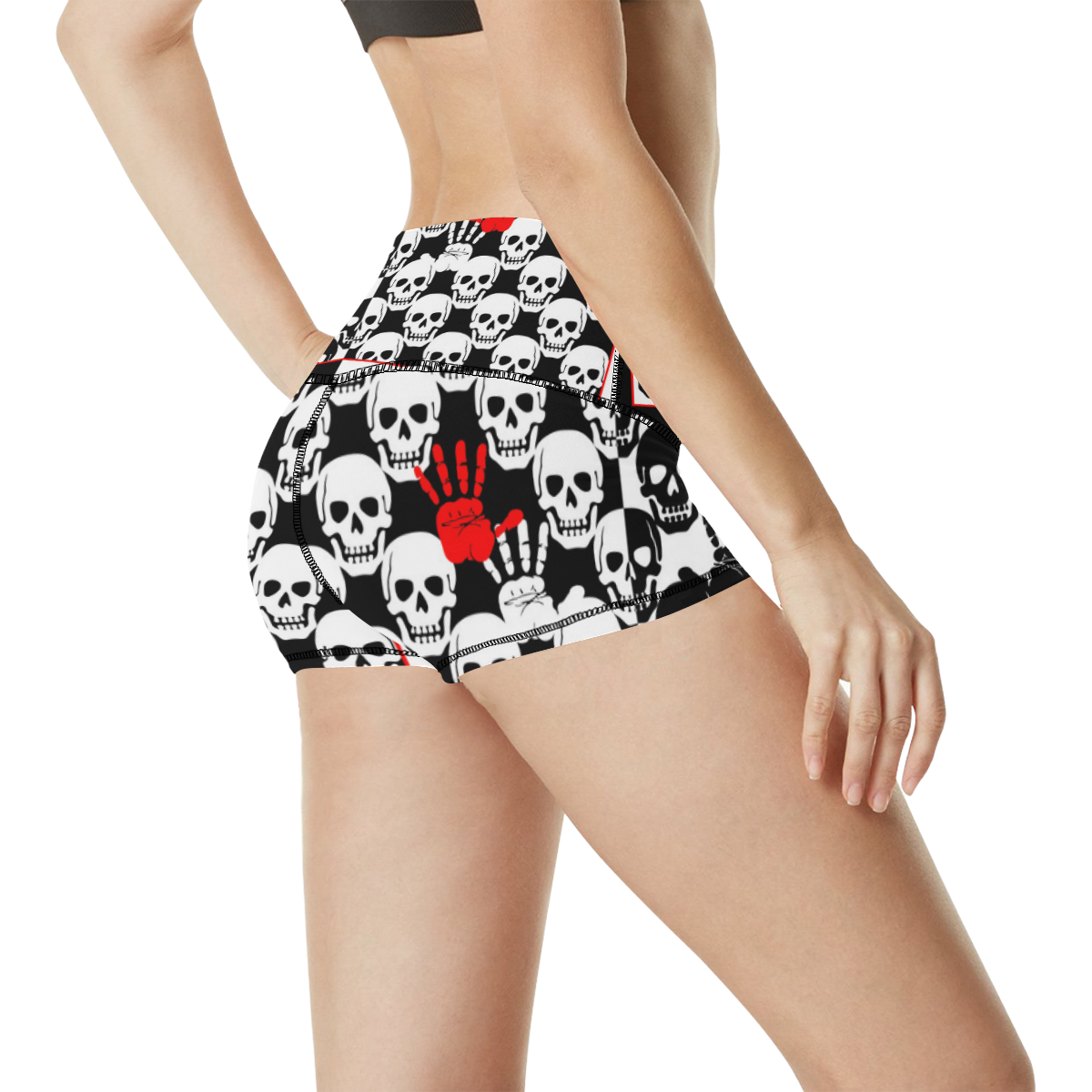 Skulls and Hands - black and white II Women's All Over Print Yoga Shorts (Model L17)
