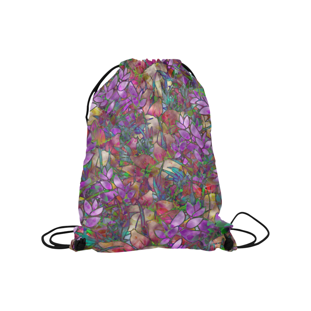 Floral Abstract Stained Glass G175 Medium Drawstring Bag Model 1604 (Twin Sides) 13.8"(W) * 18.1"(H)