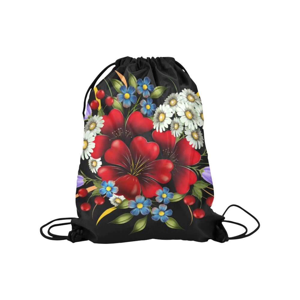 Bouquet Of Flowers Medium Drawstring Bag Model 1604 (Twin Sides) 13.8"(W) * 18.1"(H)