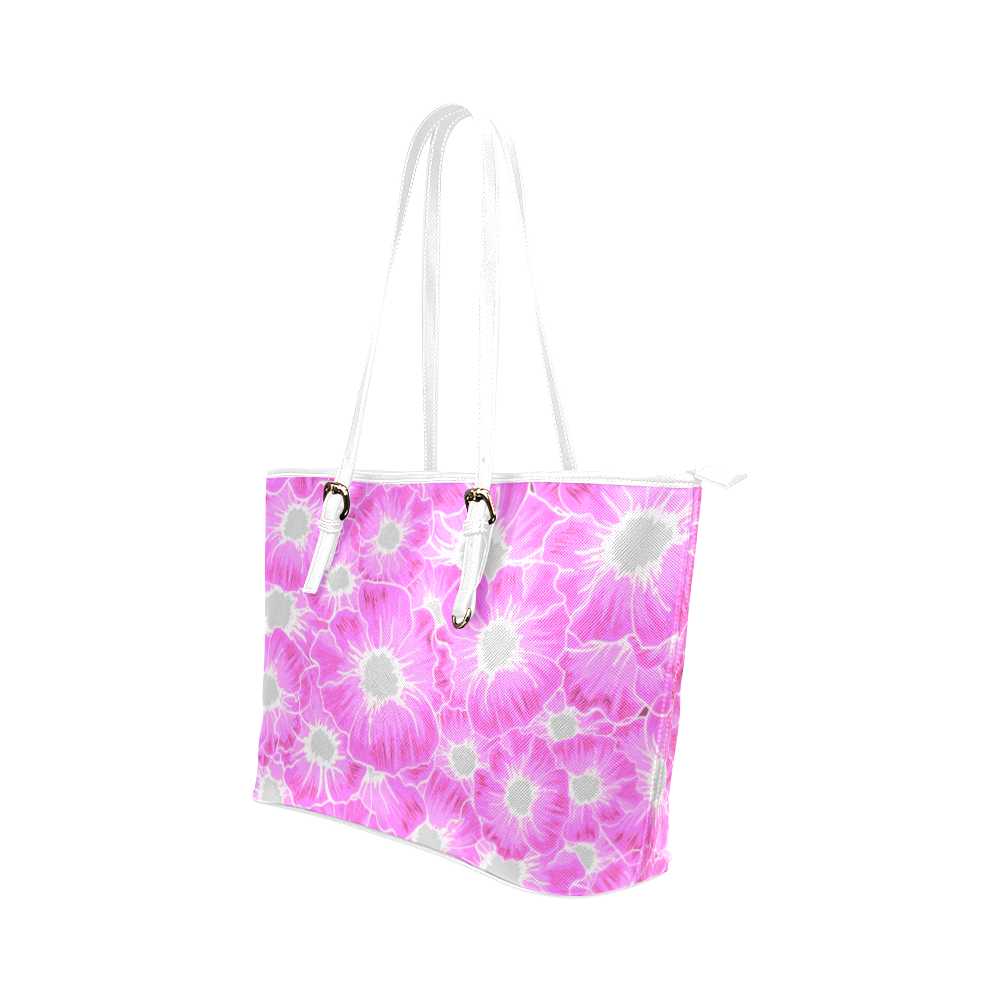 Pink Hibiscus Leather Tote Bag/Small (Model 1651)
