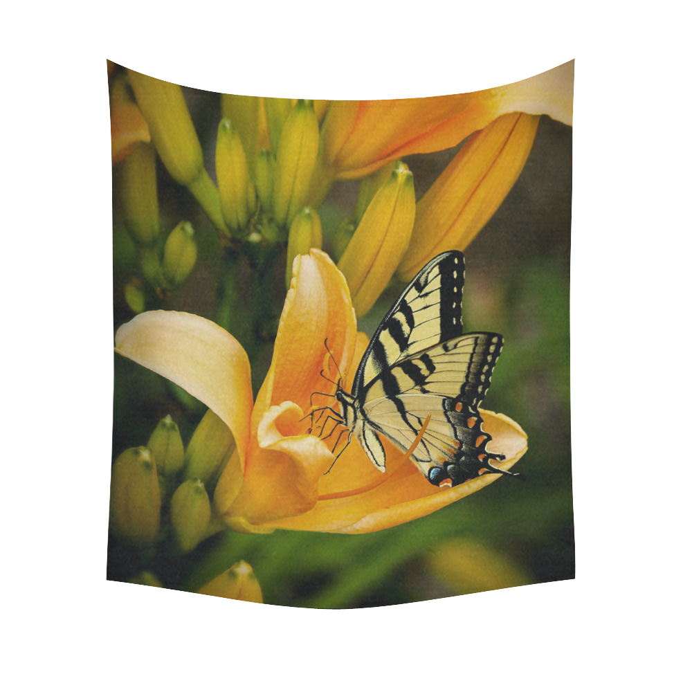 Butterfly Orange Lily Cotton Linen Wall Tapestry 51"x 60"