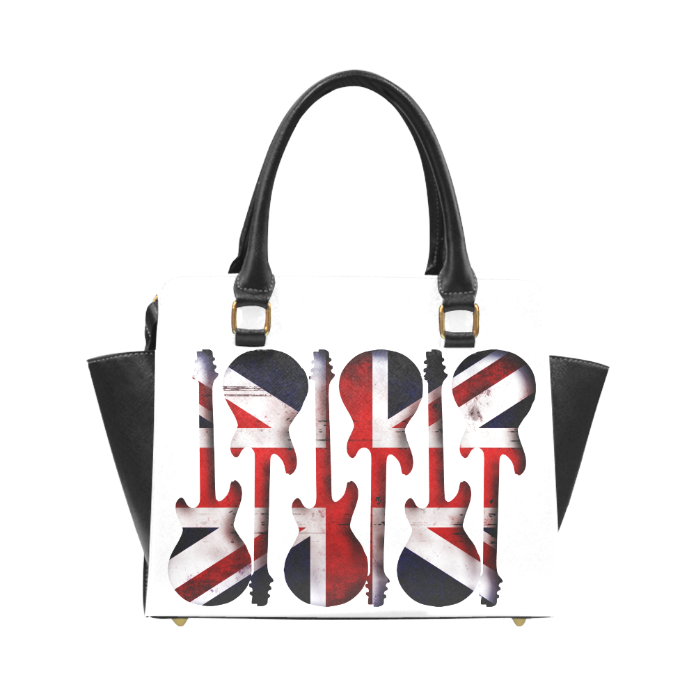 Union Jack British UK Flag Guitars White Rivet Shoulder Handbag (Model 1645)