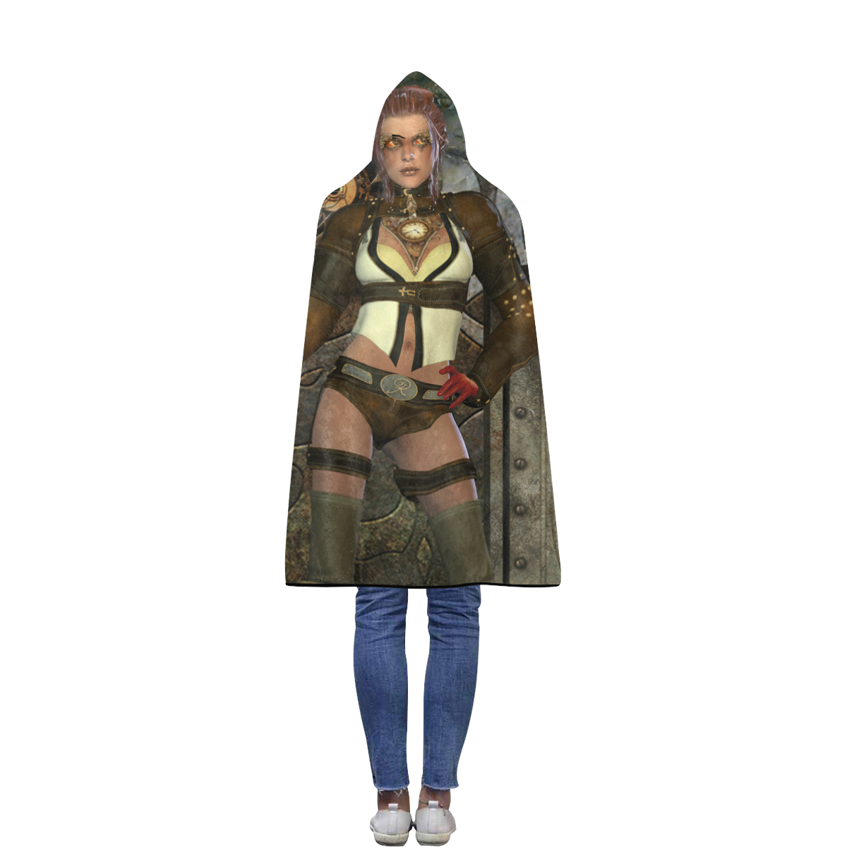 Awesome steampunk lady Flannel Hooded Blanket 40''x50''