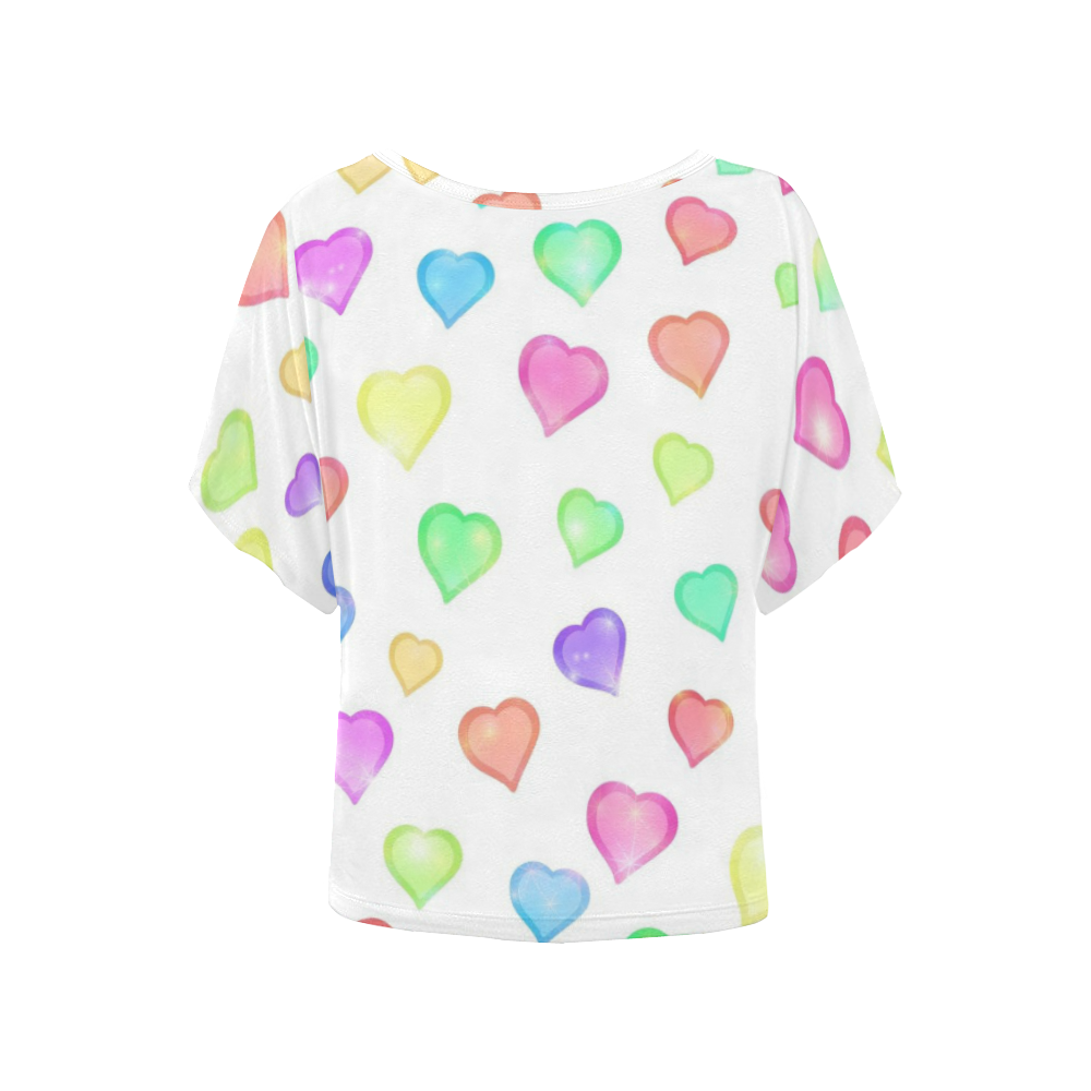 Pastel Hearts Women's Batwing-Sleeved Blouse T shirt (Model T44)