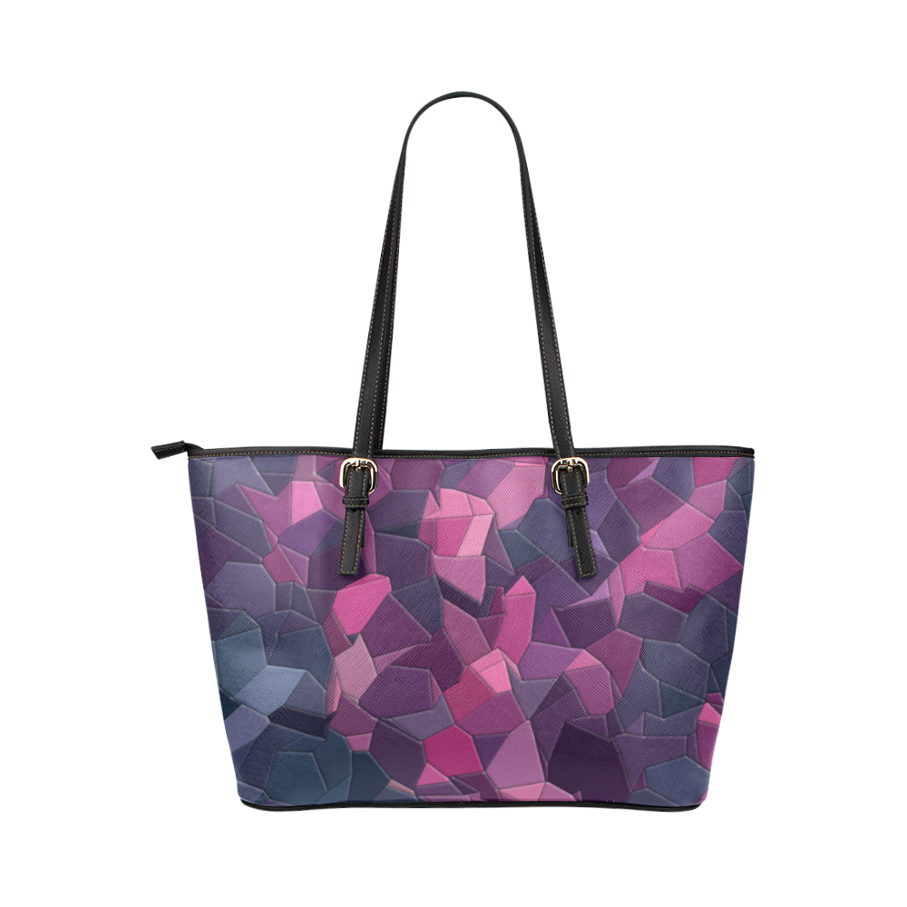 purple pink magenta mosaic #purple Leather Tote Bag/Small (Model 1651)