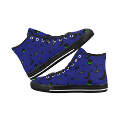 Alien Flying Saucers Stars Pattern on Blue Vancouver H Women's Canvas Shoes (1013-1)