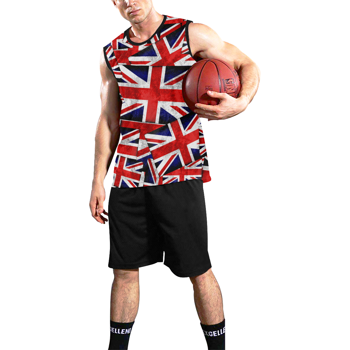 Union Jack British UK Flag  - Black All Over Print Basketball Uniform