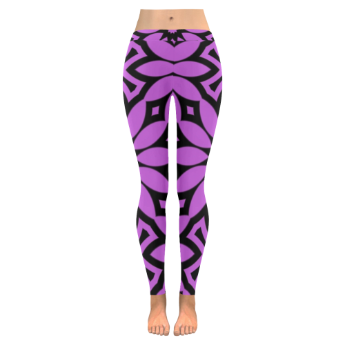 Purple/Black Flowery Pattern Women's Low Rise Leggings (Invisible Stitch) (Model L05)