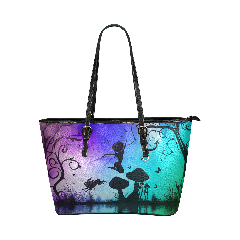 Happy fairy in the night Leather Tote Bag/Small (Model 1651)
