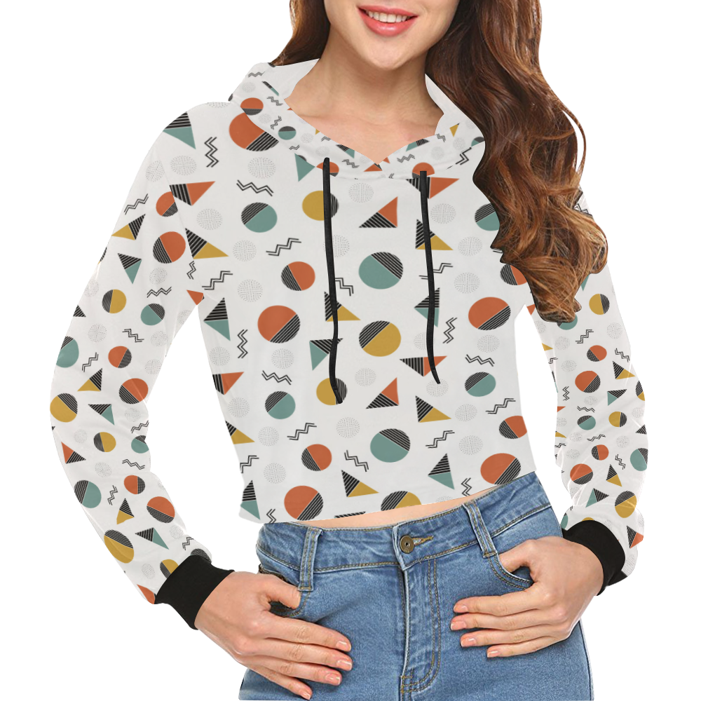 Geo Cutting Shapes All Over Print Crop Hoodie for Women (Model H22)